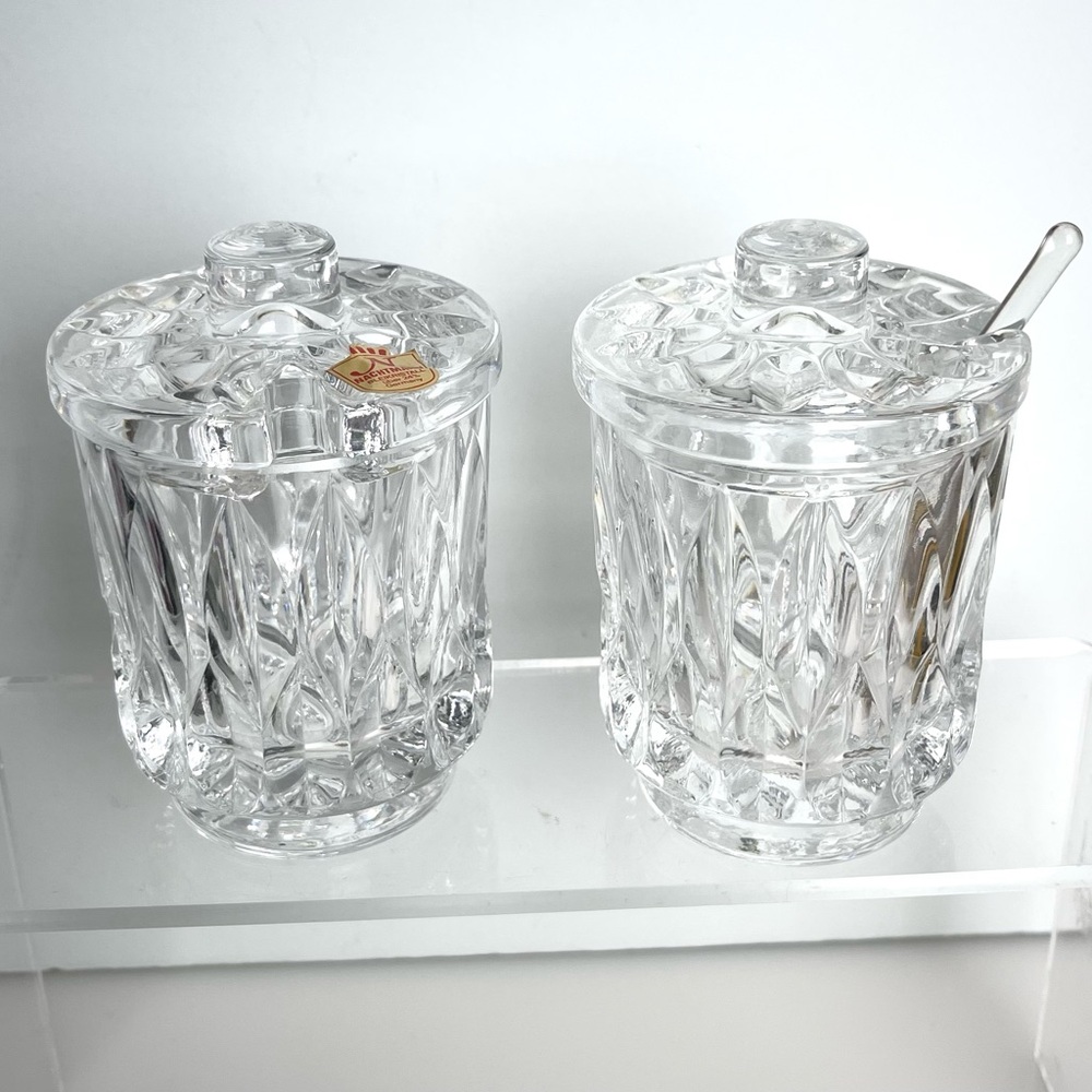 Vintage Nachtmann 24% Lead Crystal Bleikrystall Sugar Salt Jars 4.5”H  Germany
